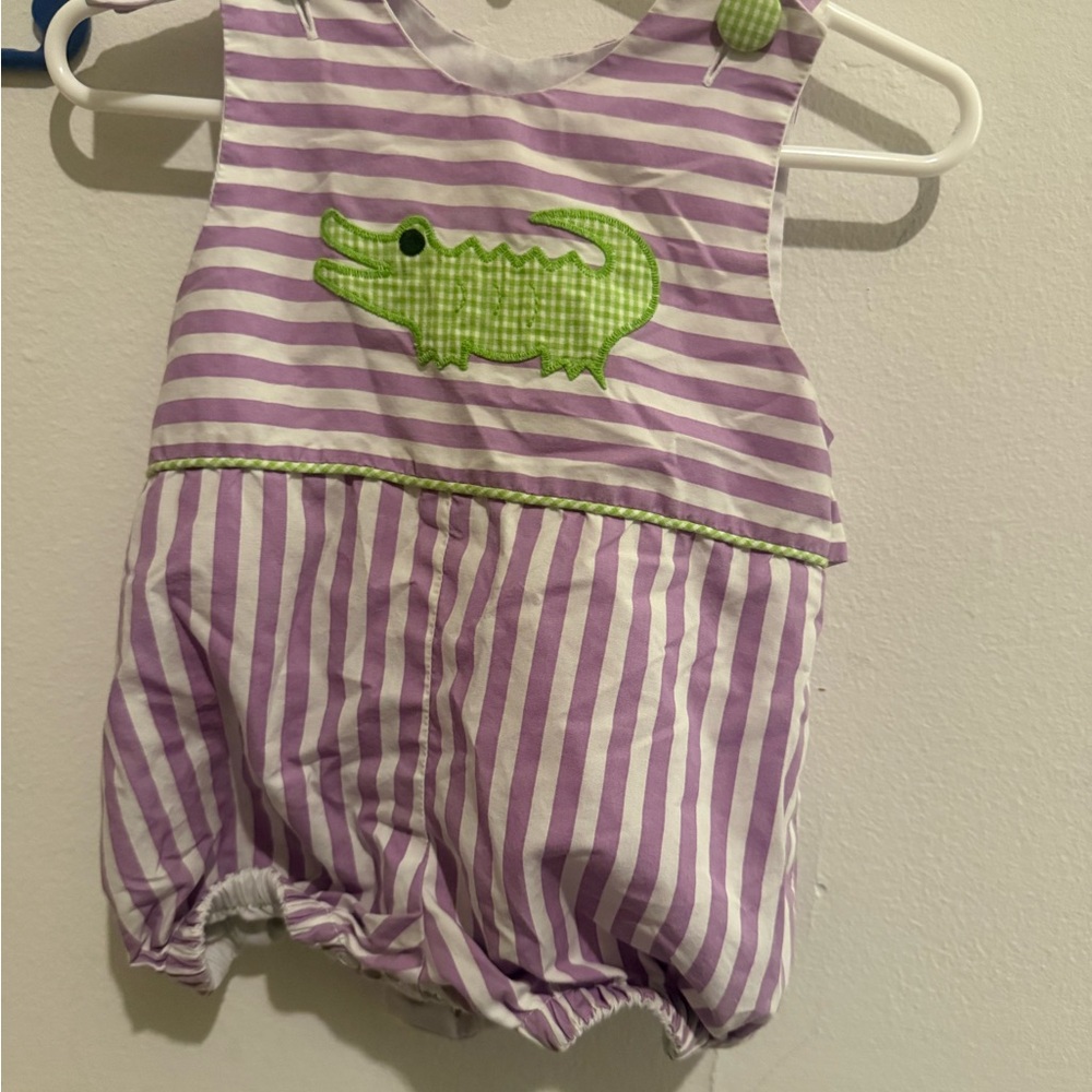 Kelly's Kids Purple and Green Striped Alligator One-Piece Bodysuit